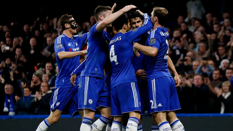 Chelsea's Diego Costa (second right) celebrates scoring their first goal of the game 