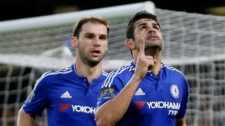 Chelsea's Diego Costa (right) celebrates scoring their first goal of the game with Branislav Ivanovic 