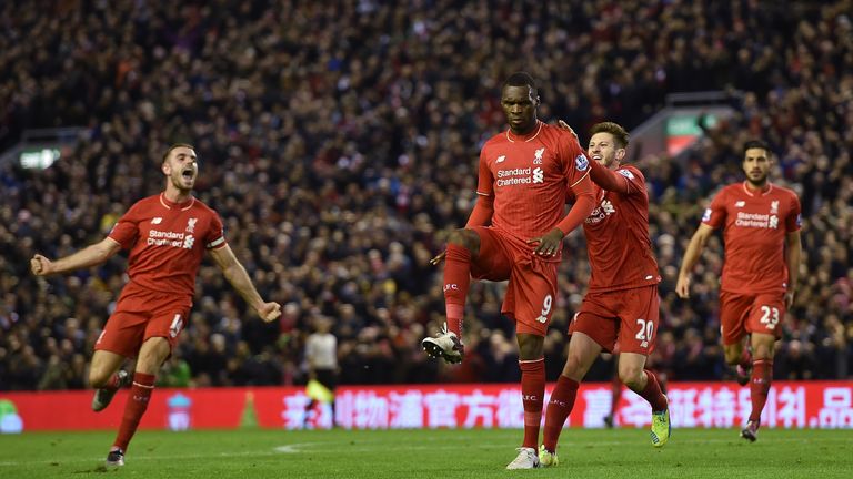 Christian Benteke celebrates his goal against Leicester