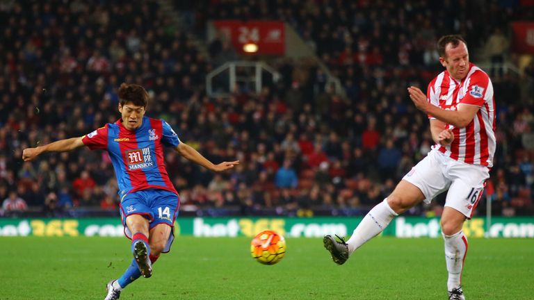 Chung-Yong Lee drives home the winning goal for Crystal Palace at Stoke