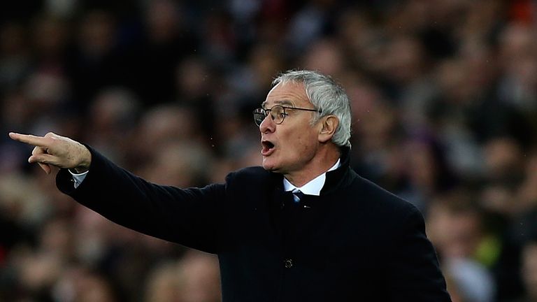 Leicester manager Claudio Ranieri gives instructions to his side