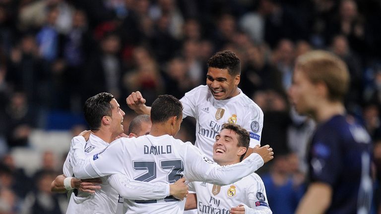 Cristiano Ronaldo of Real Madrid celebrates after scoring Real's fifth goal v Malmo, Champions League