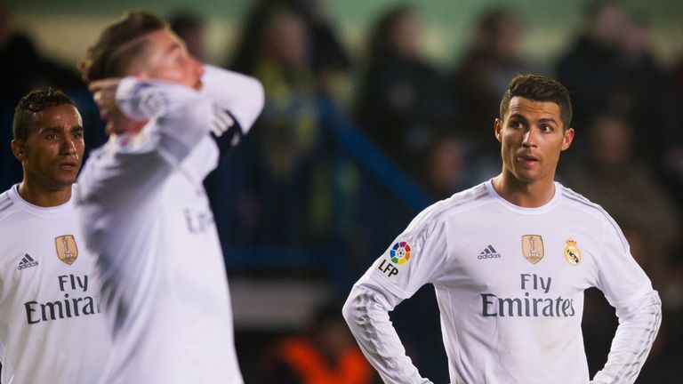 Danilo and Cristiano Ronaldo of Real Madrid CF look dejected during the La Liga match at Villarreal