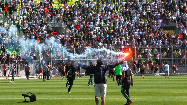 Crowd trouble ahead of the game between Santiago Wanderers and Colo Colo in Chile