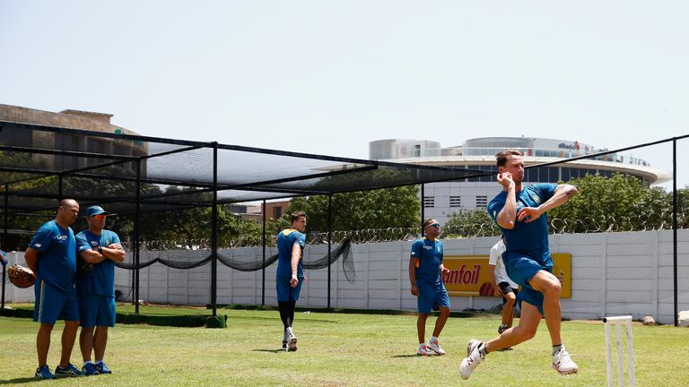 Dale Steyn of South Africa bowls in the nets at Kingsmead