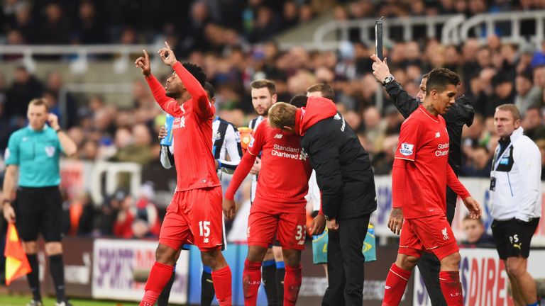 Daniel Sturridge comes off the bench at Newcastle on Sunday