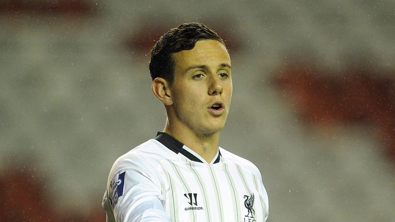 Danny Ward of Liverpool U21 gestures during the Barclays U21s Premier League match between Liverpool U21 and Sunderland in September 2013 