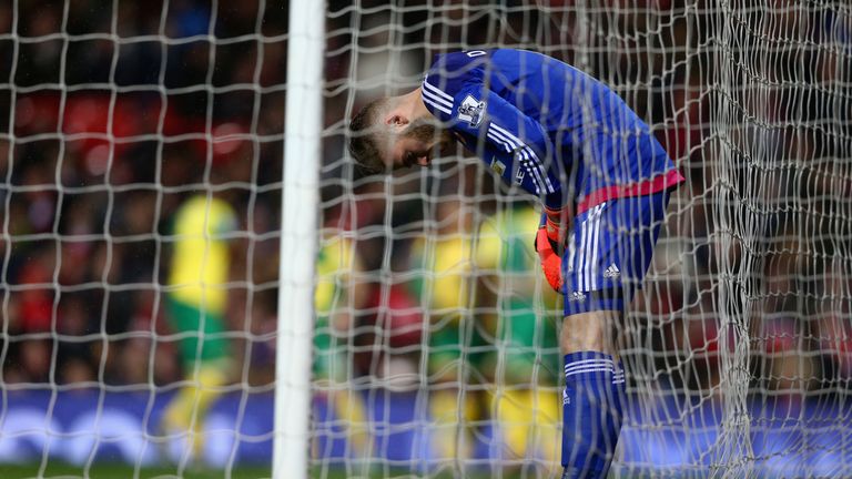 David De Gea of Manchester United shows his dejection after  Norwich score a second