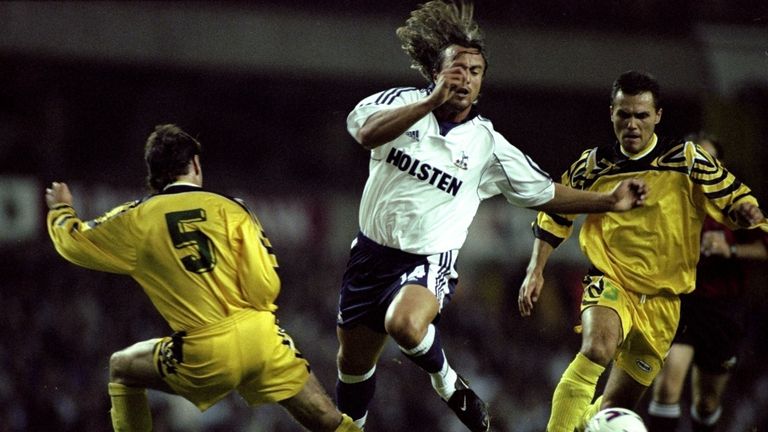 Ginola in action during a UEFA Cup tie in September 1999