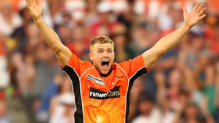 David Willey of the Perth Scorchers appeals unsuccessfully