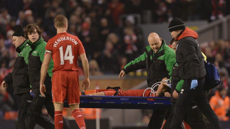 Liverpool defender Dejan Lovren  is stretchered off against West Bromwich Albion