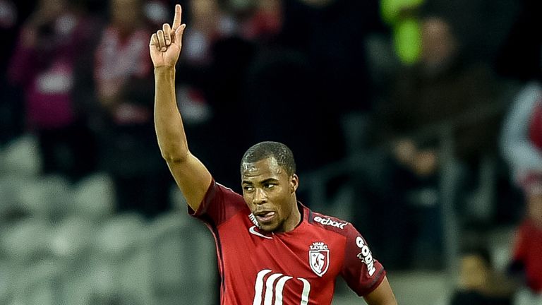 Lille defender Djibril Sidibe celebrates after scoring