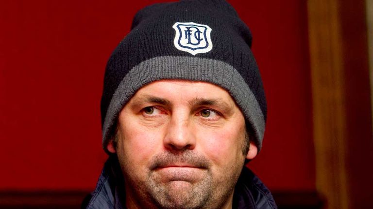 Dundee manager Paul Hartley looking rueful in woolly hat