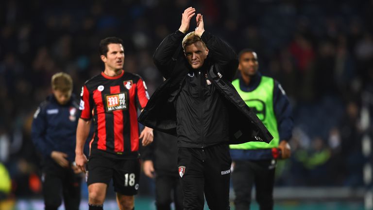 Eddie Howe celebrates Bournemouth's 2-1 win at the Hawthorns