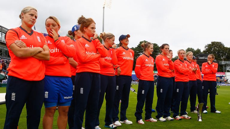 CARDIFF, WALES - AUGUST 31:  The England team look on after the 3rd NatWest T20 of the Women's Ashes Series between England and Australia Women at SWALEC S