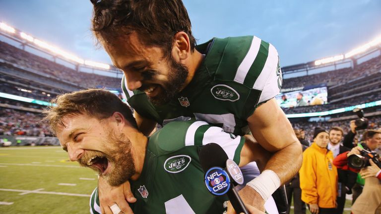 Eric Decker, Ryan Fitzpatrick, New York Jets v New England Patriots, NFL