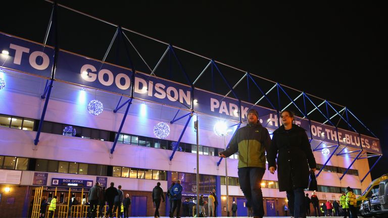 Fans walk outside the ground prior to the Barclays Premier League match between Everton and Crystal Palace at Goodison Park