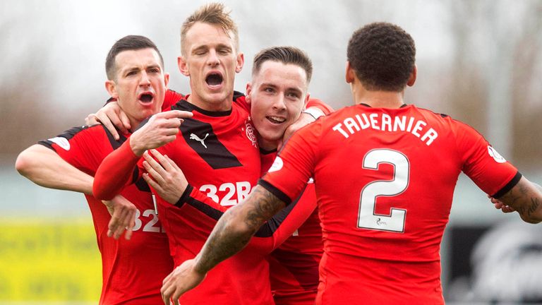 Rangers' Barrie McKay celebrates scoring his side's opening goal against Falkirk