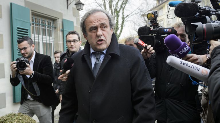 Michel Platini arrives at the Court of Arbitration for Sport ahead of his hearing on Tuesday