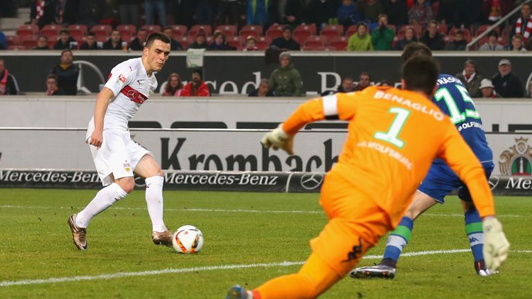 Filip Kostic scores Stuttgart's second goal against Wolfsburg