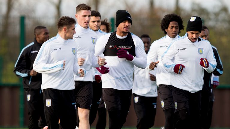 Gabriel Agbonlahor (centre) during an Aston Villa training session