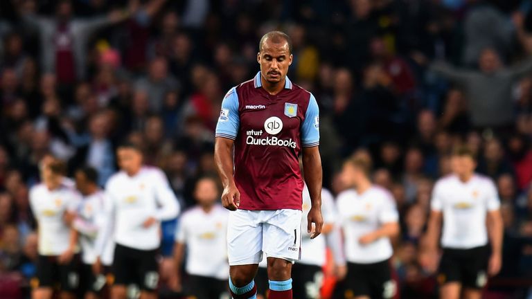 A dejected Gabriel Agbonlahor of Aston Villa after they conceded the first goal during the Premier League match against Manchester United