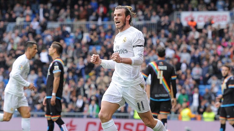 Gareth Bale celebrates scoring for Real Madrid