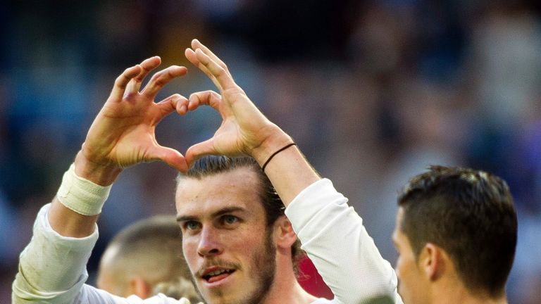 Gareth Bale celebrates his goal against Getafe for Real Madrid
