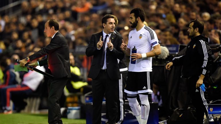 Gary Neville, Alvaro Negredo, Valencia v Lyon, Champions League