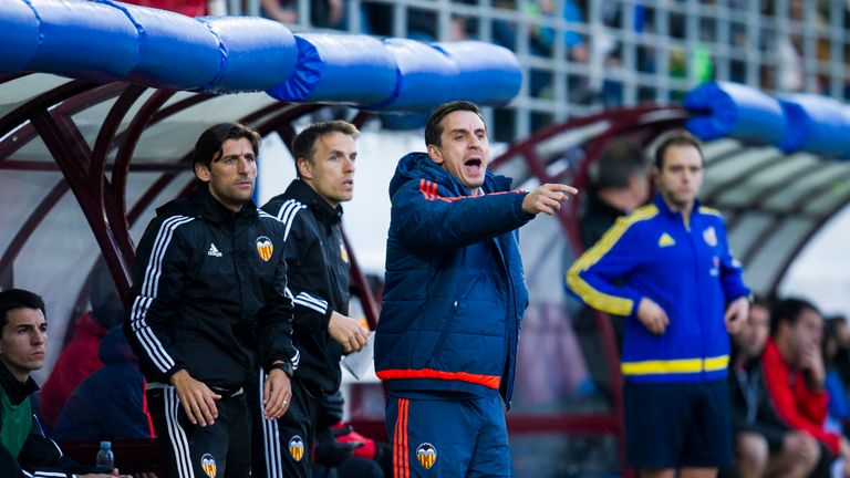 Head coach Gary Neville of Valencia CF reacts during the La Liga match between SD Eibar and Valencia CF