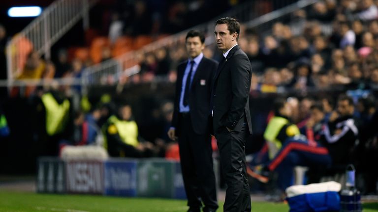 Gary Neville endured a frustrating night at the Mestalla