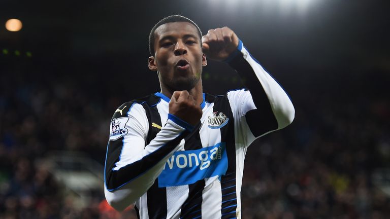 Georginio Wijnaldum of Newcastle United celebrates as he scores their second goal during the Premier League win over Liverpool