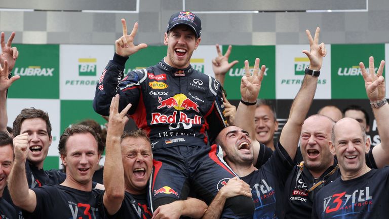  Red Bull celebrate Sebastian Vettel's third world title in 2012