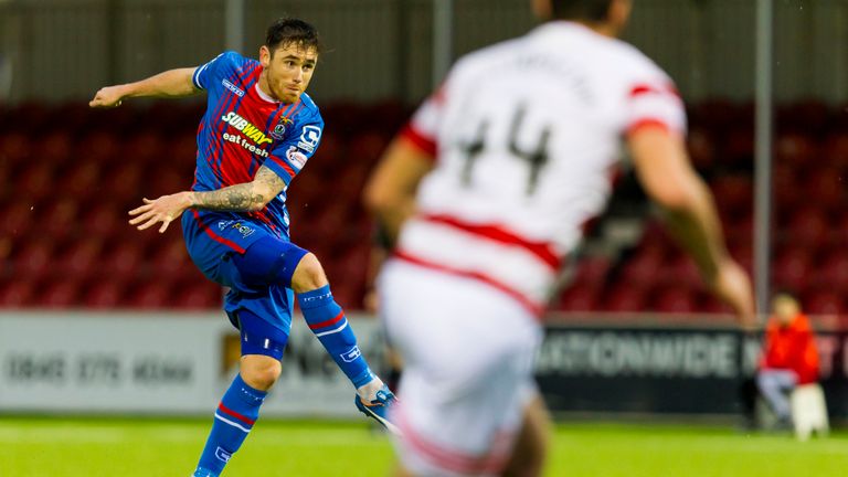 Inverness player Greg Tansey smashes home the opening goal of the game against Hamilton