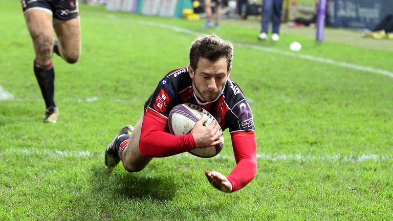 Gloucester's Greig Laidlaw scores their first try during the Aviva Premiership match at the Kingsholm Stadium against Worcester in Challenge Cup