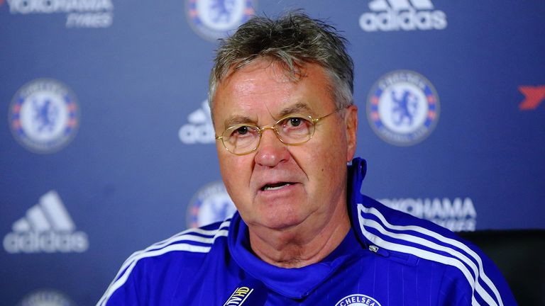 COBHAM, ENGLAND - DECEMBER 23:  New Chelsea Manager Guus Hiddink talks during a press conference at Chelsea Training Ground on December 23, 2015 in Cobham,