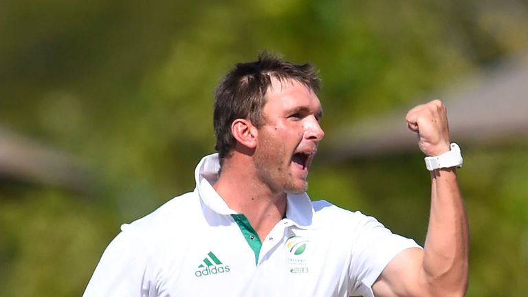 TOWNSVILLE, AUSTRALIA - AUGUST 07:  Hardus Viljoen of South Africa 'A' celebrates the wicket of Phil Hughes of Australia 'A' during the match between Austr