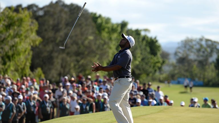 Harold Varner narrowly misses a putt on the 18th hole that would have won him the tournament