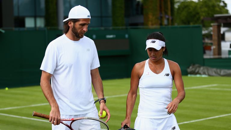 Heather Watson of Great Britain with her coach Diego Veronelli 
