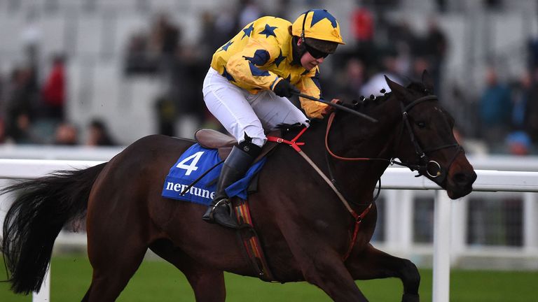 Coeur Blimey ridden by jockey Lucy Gardner comes home to win the Neptune Investment Management Championship Standard Open NH Flat Race during day one of th