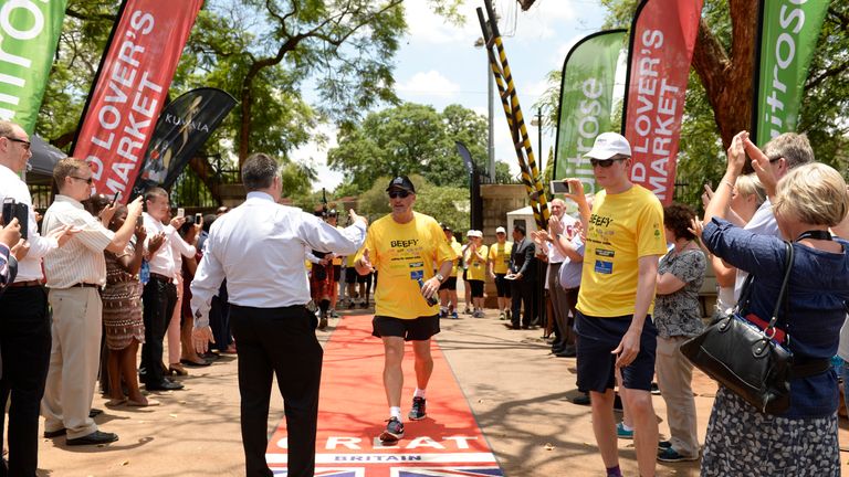 PRETORIA, SOUTH AFRICA - DECEMBER 17:  In this handout image provided by Philip Brown, Sir Ian Botham completes the eighth and final walk in the 'Beefy Wal