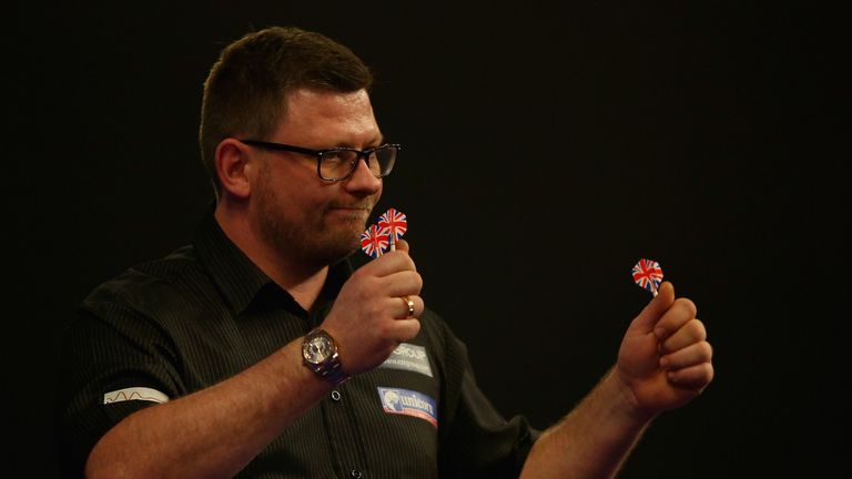 James Wade of England celebrates during his match against John Michael during the 2016 William Hill PDC World Darts Championship