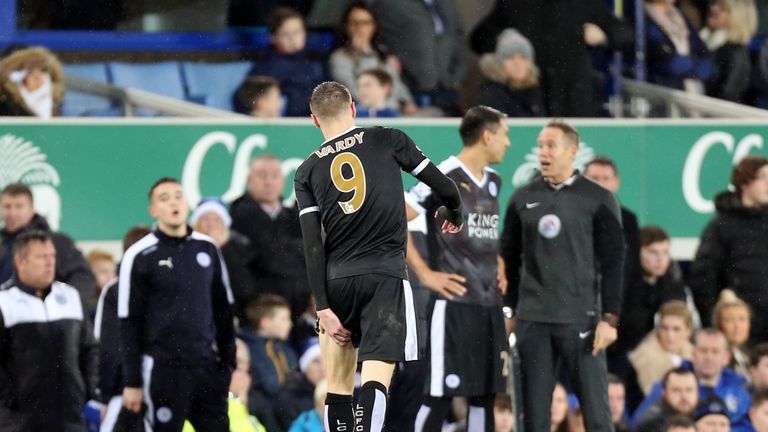 Jamie Vardy was clutching his hamstring as he came off the field