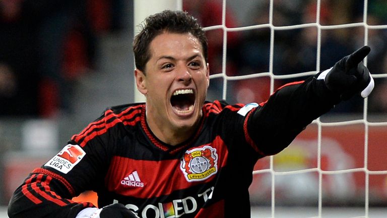 Javier Hernandez goal celeb, Bayer Leverkusen v Borussia Monchengladbach, Bundesliga, December 12, 2015