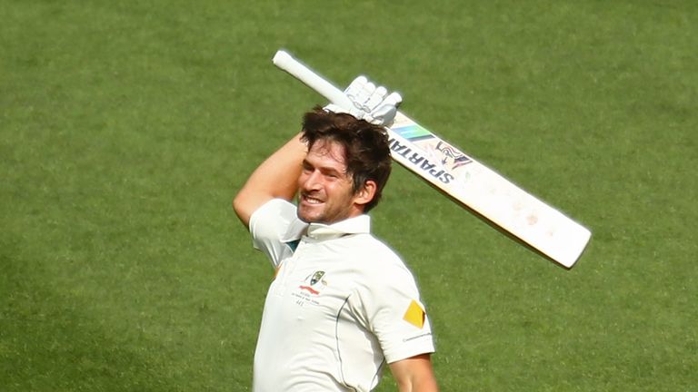 MELBOURNE, AUSTRALIA - DECEMBER 26:  Joe Burns of Australia celebrates as he reaches his century during day one of the Second Test