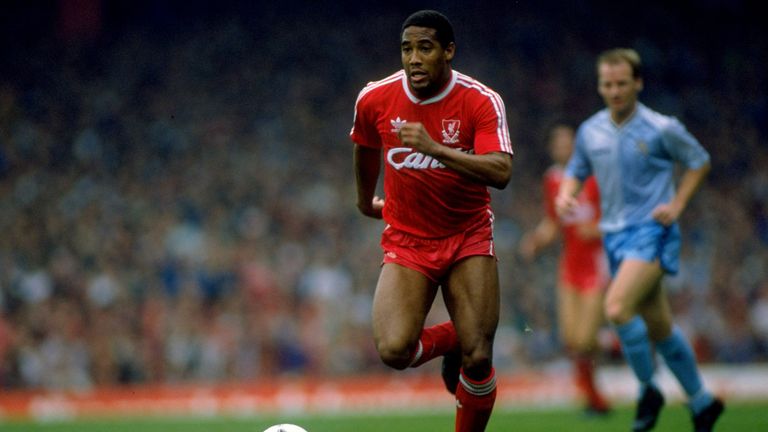 John Barnes of Liverpool in action against Coventry at Anfield in 1989