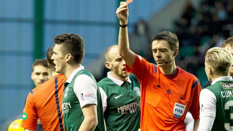Hibernian's John McGinn is dismissed against Falkirk
