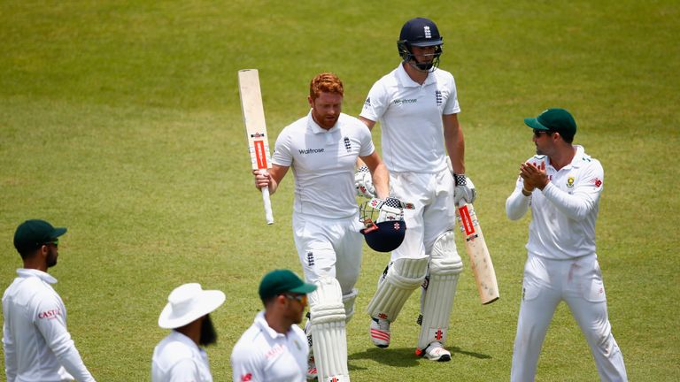 Jonny Bairstow of England is applauded off during day four of the 1st Test v South Africa at Sahara Stadium Kingsmead Durban