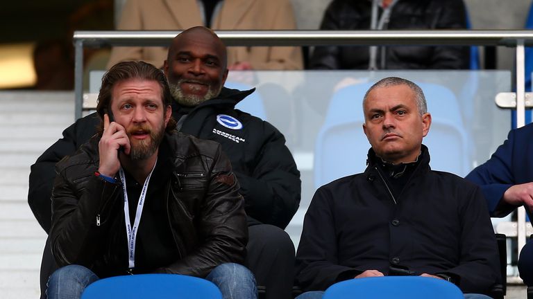 Mourinho took in the top-of-the-table Championship clash at Brighton
