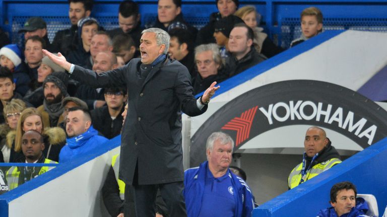 Chelsea's Portuguese manager Jose Mourinho reacts during the English Premier League football match between Chelsea and Bournemouth at Stamford Bridge